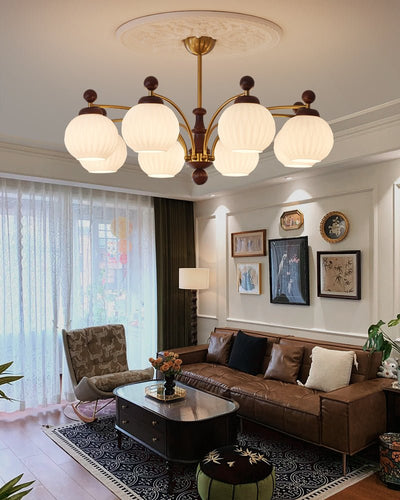 Vedoror Traditional Classic Orb Wood Glass Chandelier
