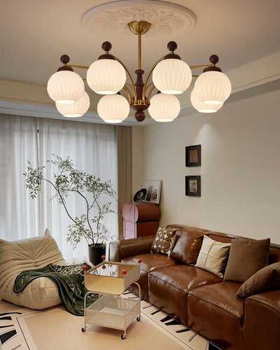 Vedoror Traditional Classic Orb Wood Glass Chandelier