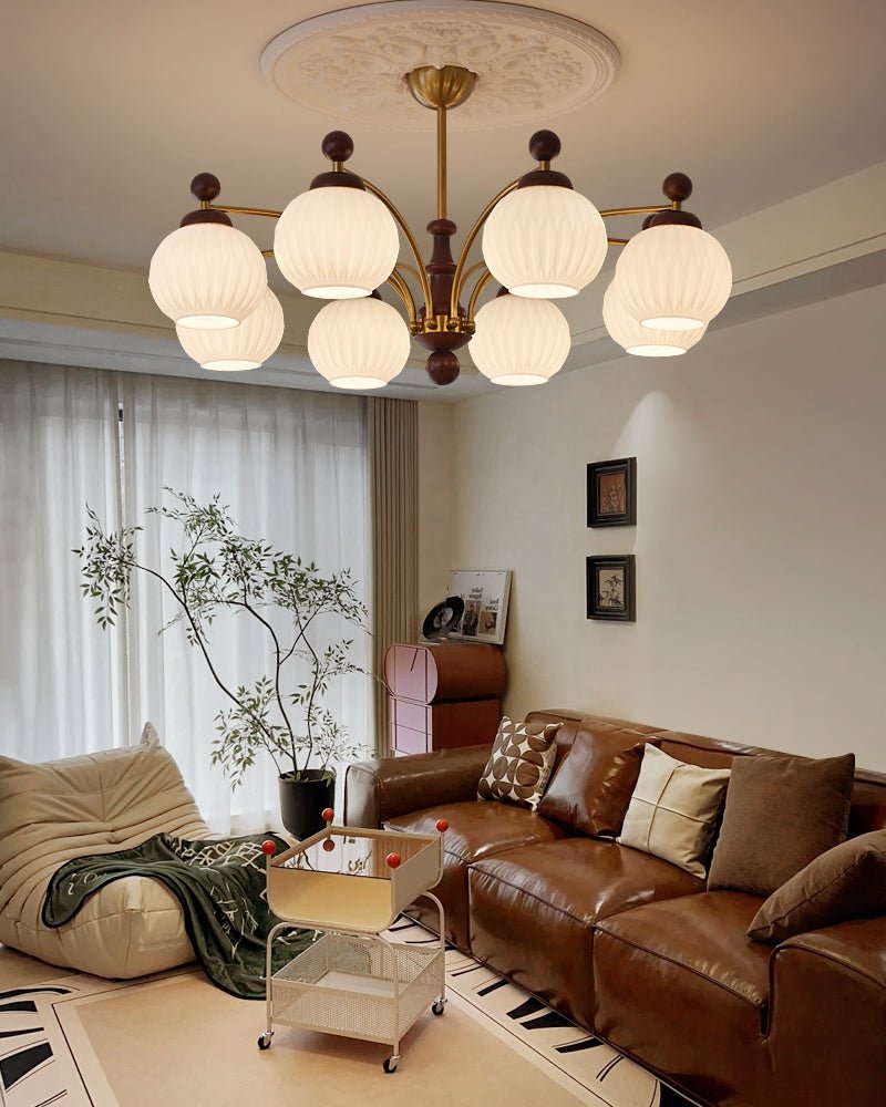 Vedoror Traditional Classic Orb Wood Glass Chandelier