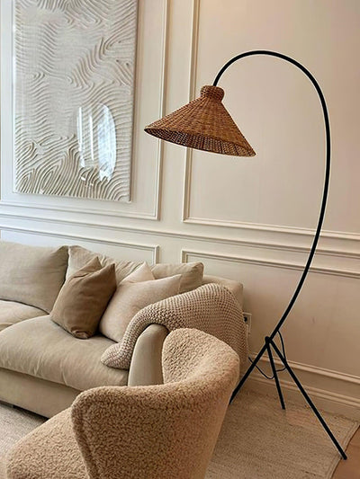 Sombrero Rattan Arc Floor Lamp