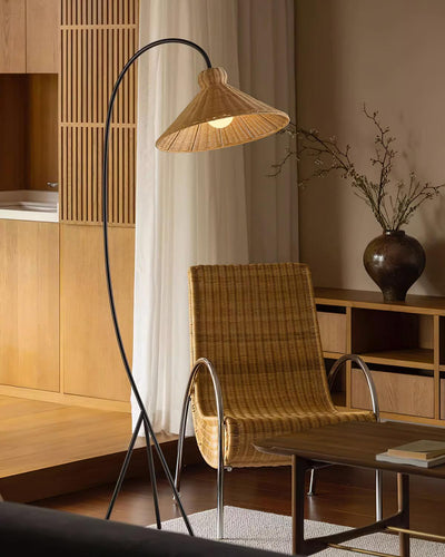 Sombrero Rattan Arc Floor Lamp