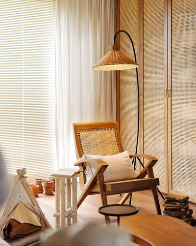 Sombrero Rattan Arc Floor Lamp