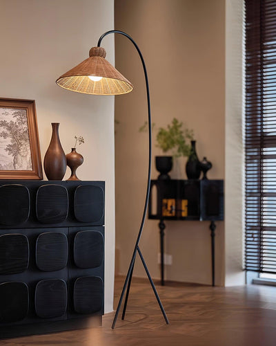 Sombrero Rattan Arc Floor Lamp
