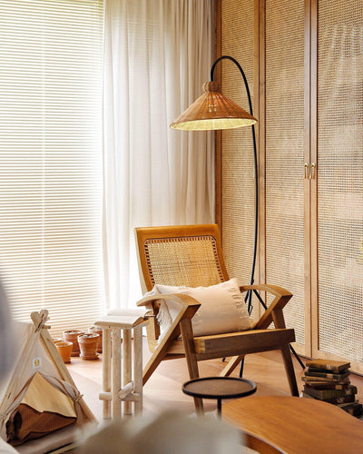 Sombrero Rattan Arc Floor Lamp