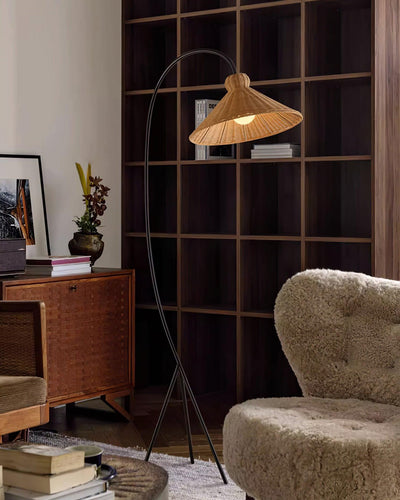 Sombrero Rattan Arc Floor Lamp