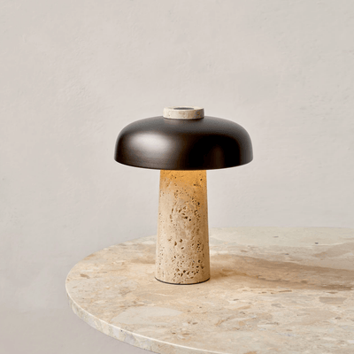 Tavivira Mushroom Form Travertine Table Lamp