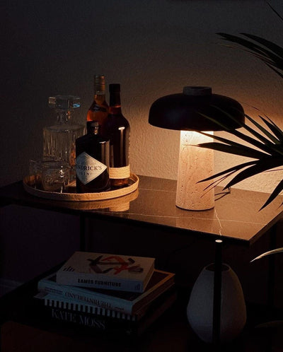 Tavivira Mushroom Form Travertine Table Lamp
