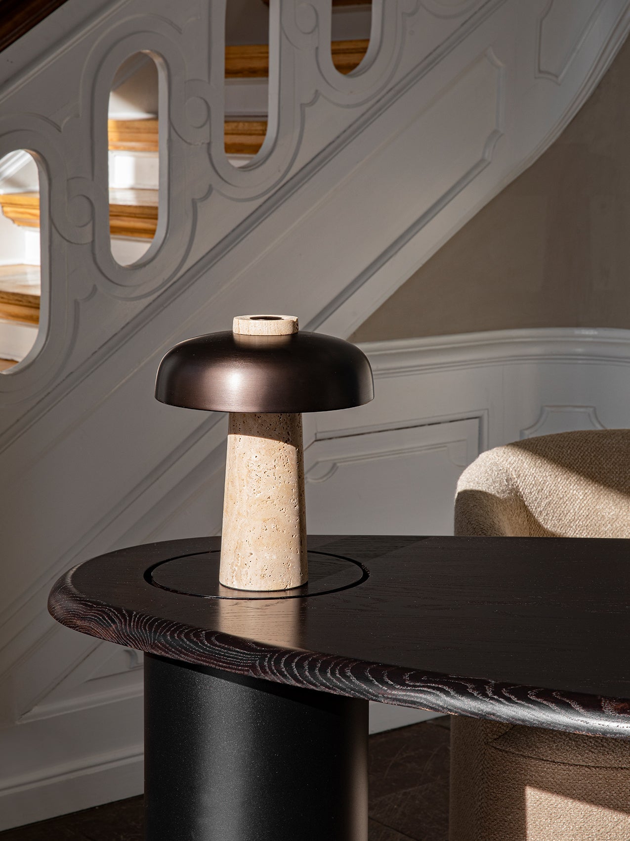 Tavivira Mushroom Form Travertine Table Lamp