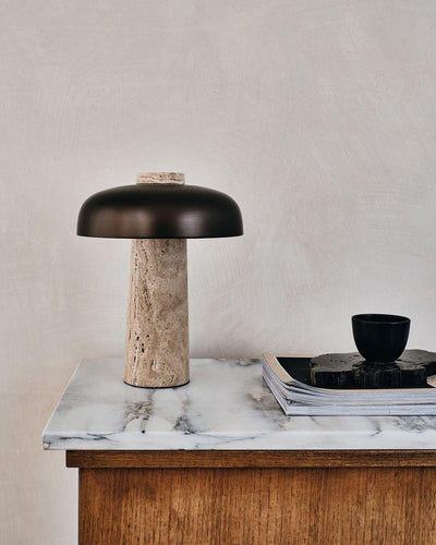 Tavivira Mushroom Form Travertine Table Lamp