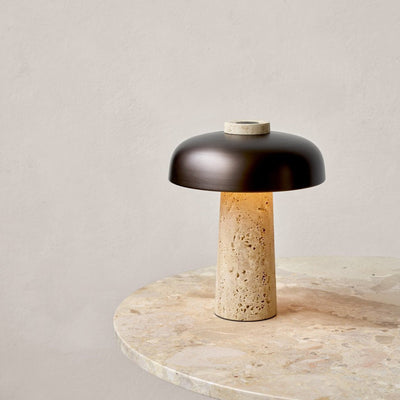 Tavivira Mushroom Form Travertine Table Lamp