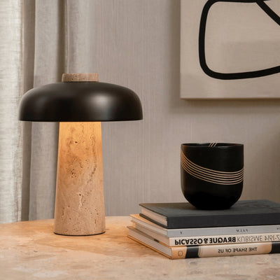 Tavivira Mushroom Form Travertine Table Lamp