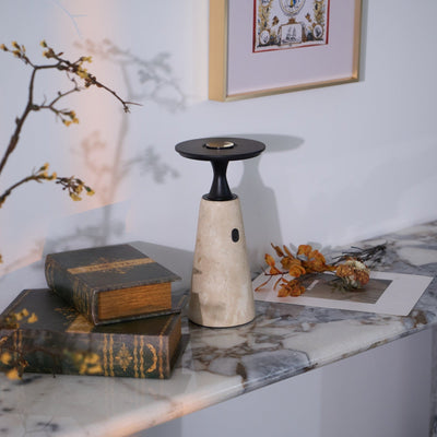 Vespera Sculptural Travertine Table Lamp