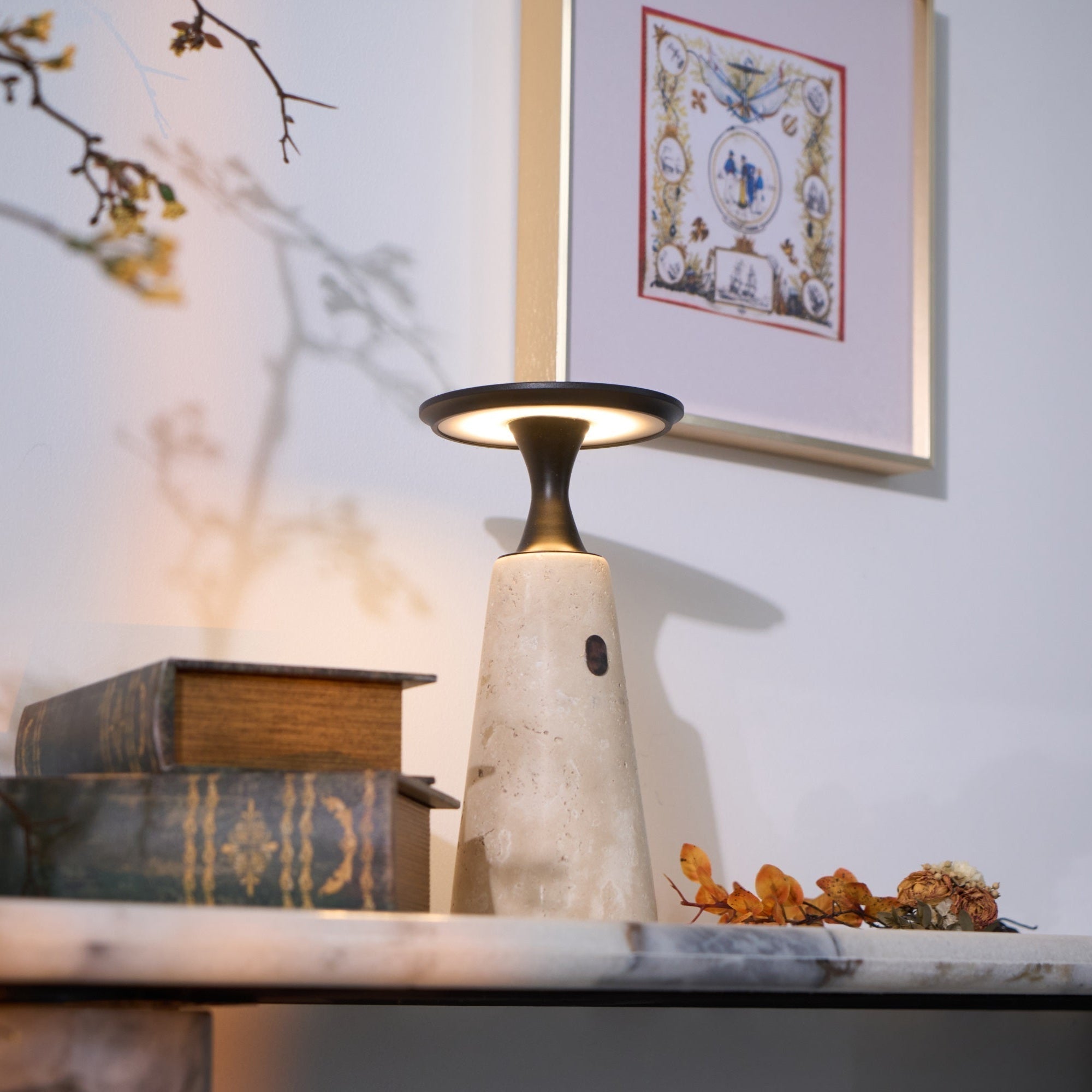 Vespera Sculptural Travertine Table Lamp
