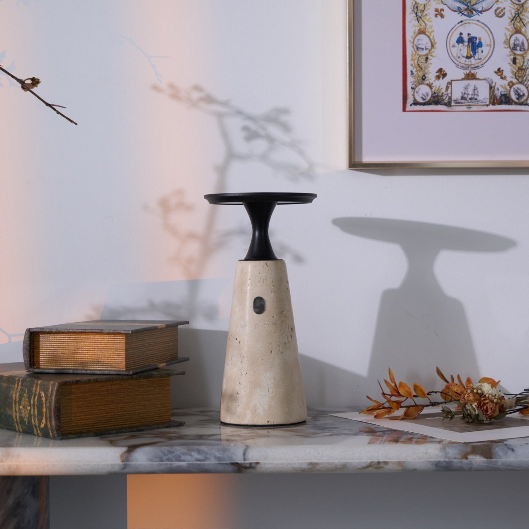 Vespera Sculptural Travertine Table Lamp