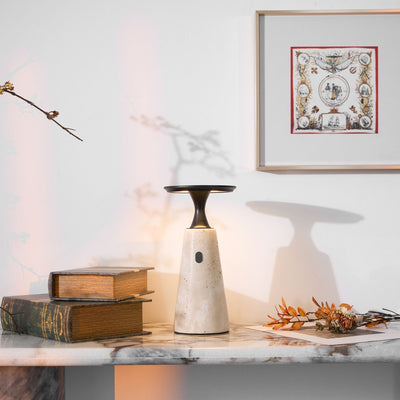 Vespera Sculptural Travertine Table Lamp