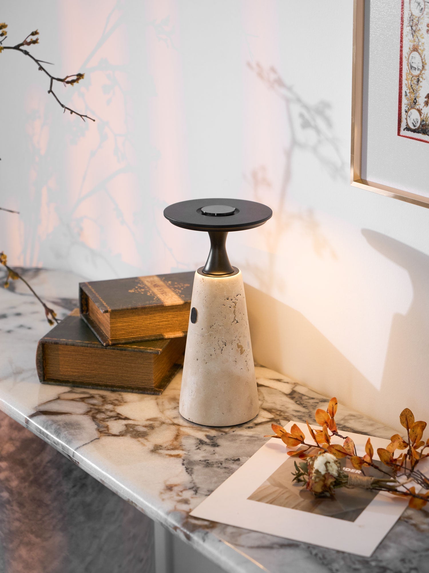 Vespera Sculptural Travertine Table Lamp