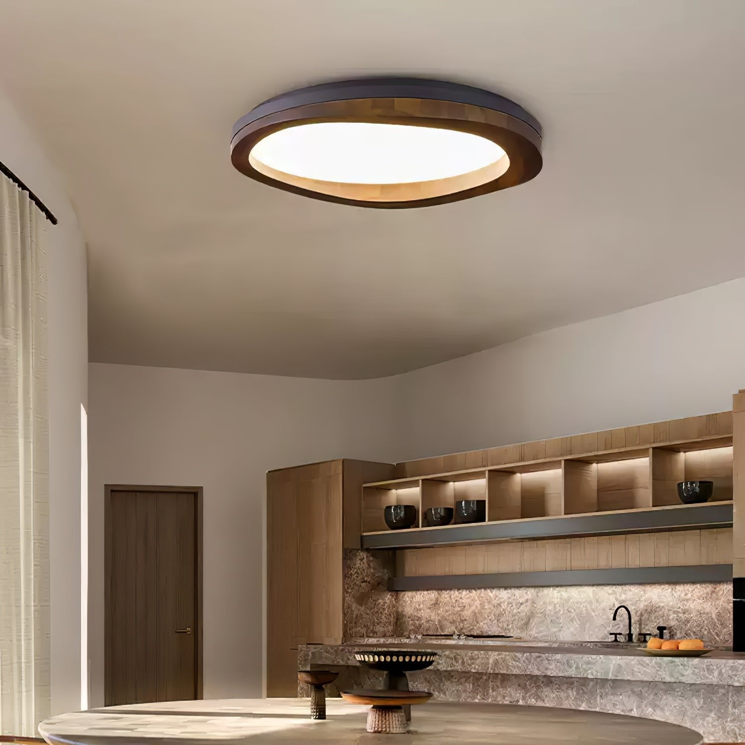 Artalis Walnut Wood Flush Mount