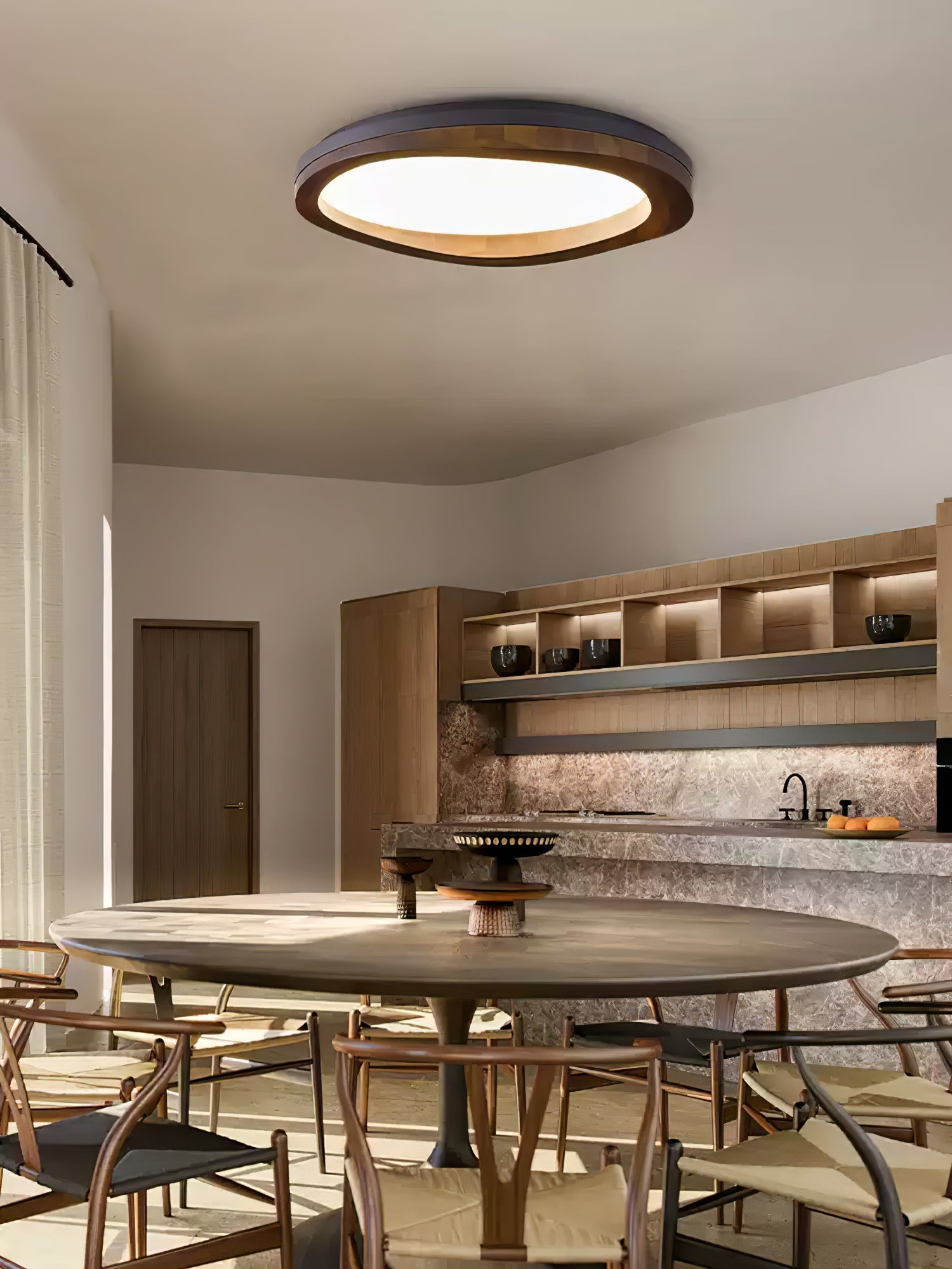 Artalis Walnut Wood Flush Mount