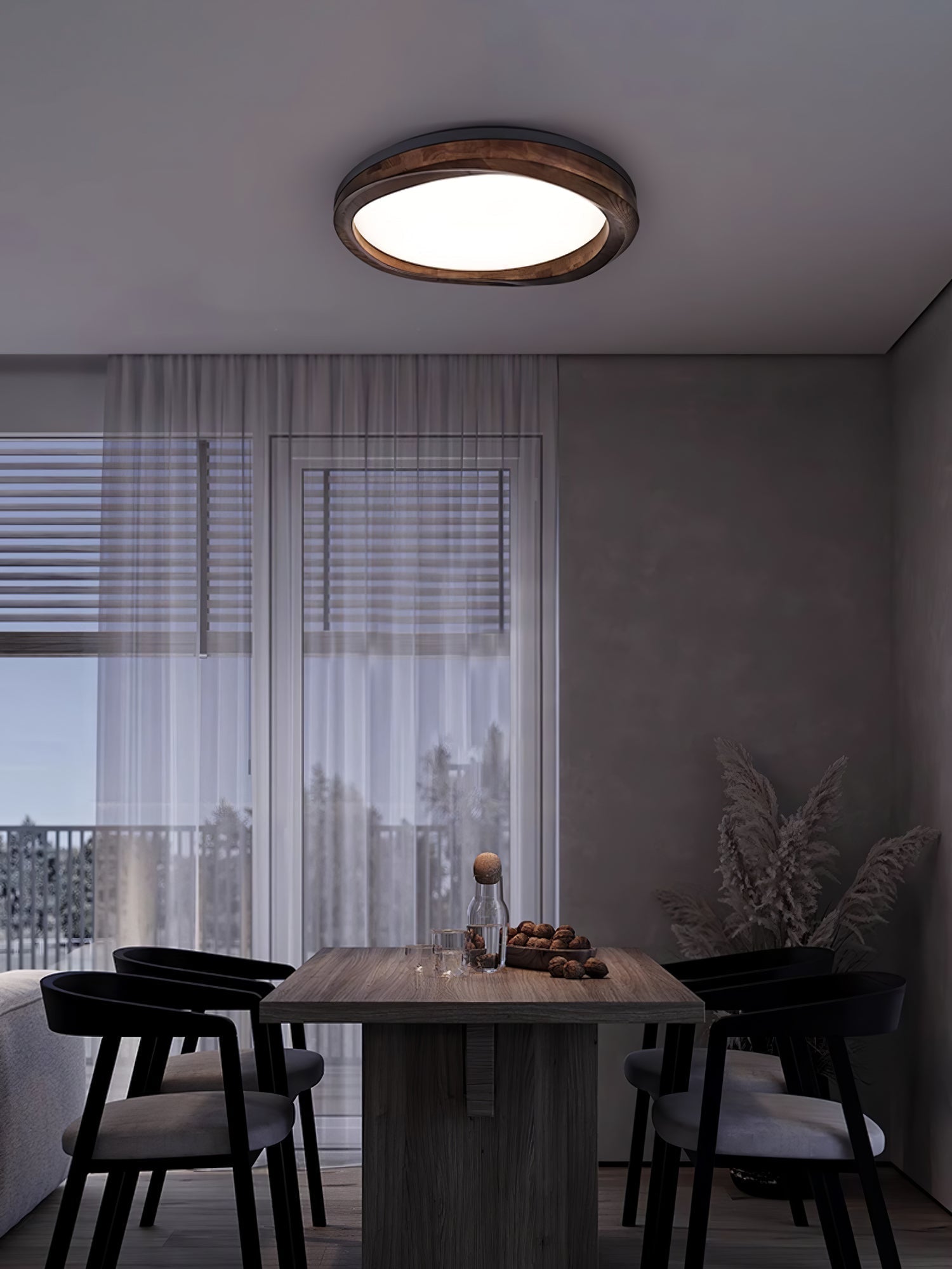 Artalis Walnut Wood Flush Mount