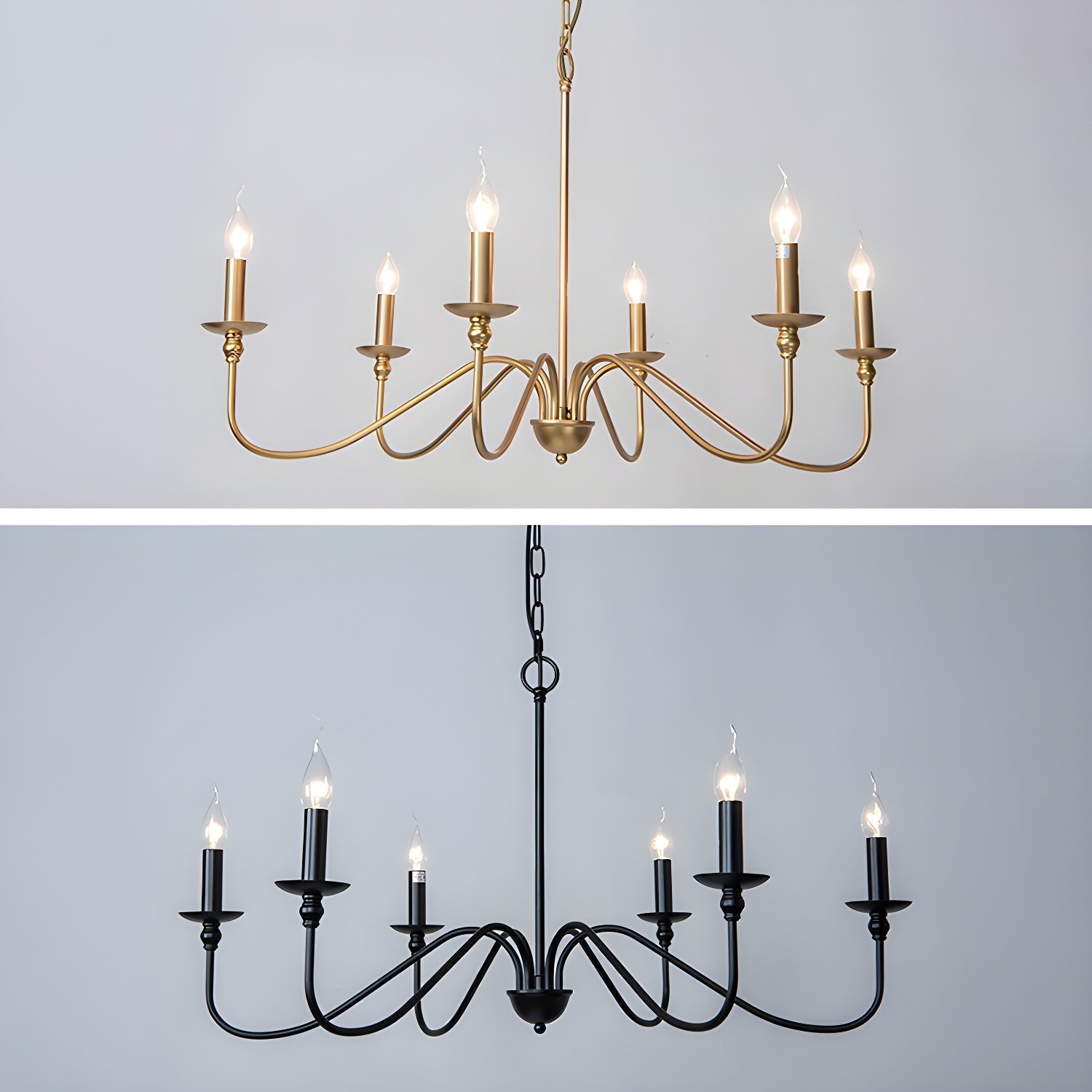 Orielissa Chandelier Gold Candle Curved Arms