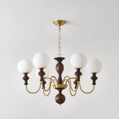 Indris Chandelier Wood & Brass Timeless Globe