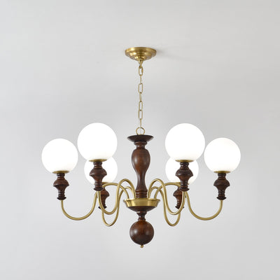 Indris Chandelier Wood & Brass Timeless Globe