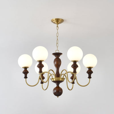 Indris Chandelier Wood & Brass Timeless Globe