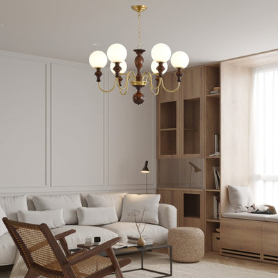 Indris Chandelier Wood & Brass Timeless Globe