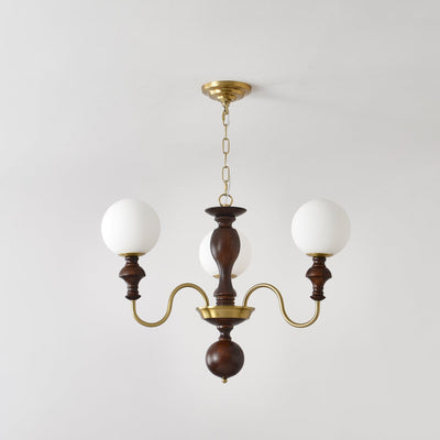 Indris Chandelier Wood & Brass Timeless Globe
