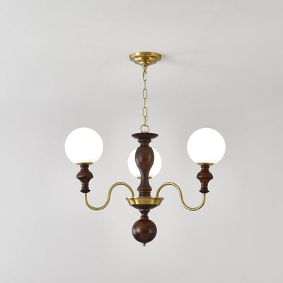 Indris Chandelier Wood & Brass Timeless Globe