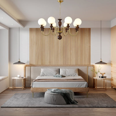 Indris Chandelier Wood & Brass Timeless Globe