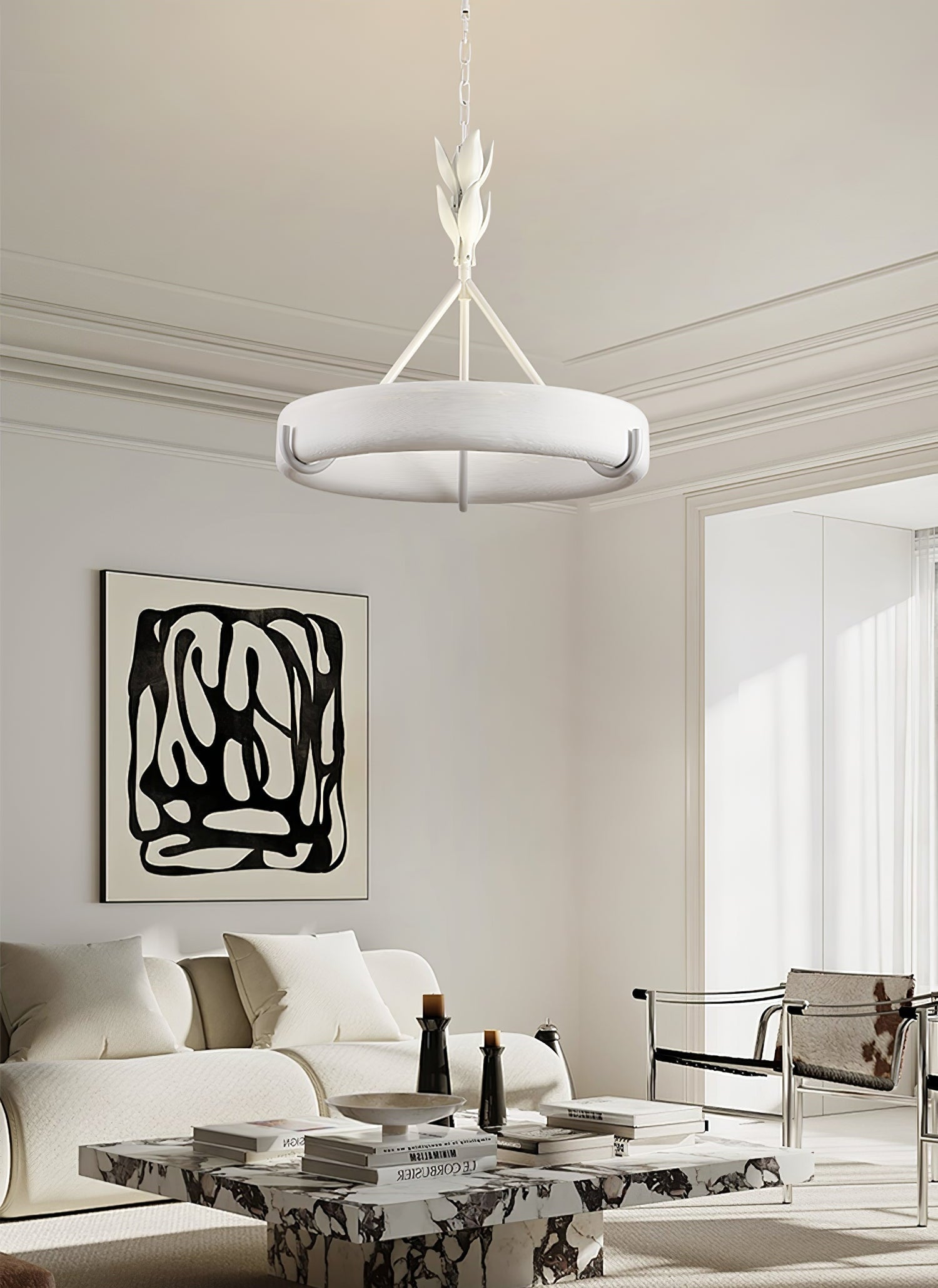 Eixor Chandelier Plaster White Floral Shape Minimalist