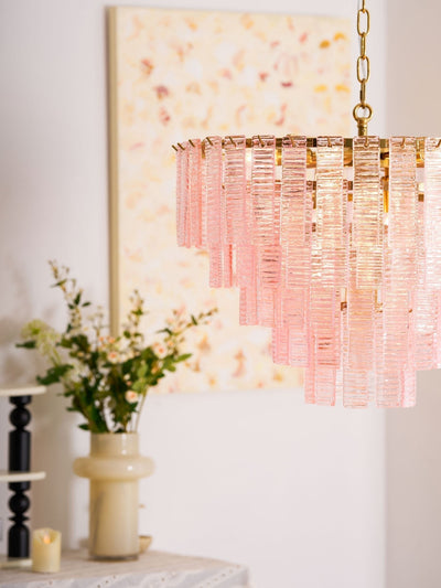 Lioririan Chandelier Pink Murano Glass Layered Vintage Luxury