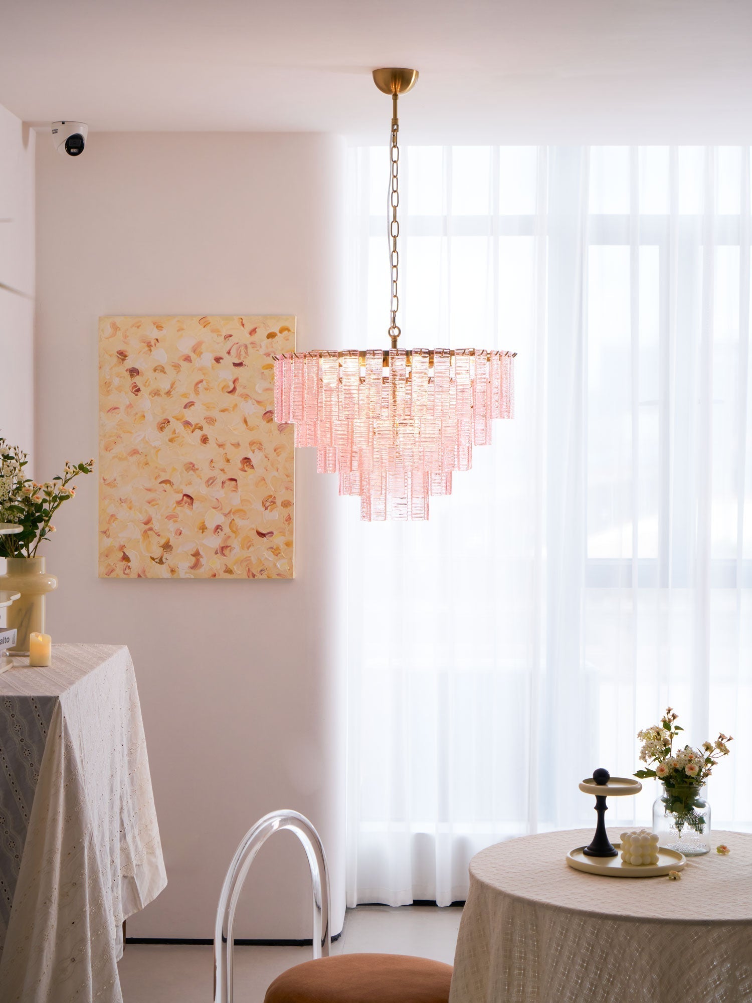Lioririan Chandelier Pink Murano Glass Layered Vintage Luxury