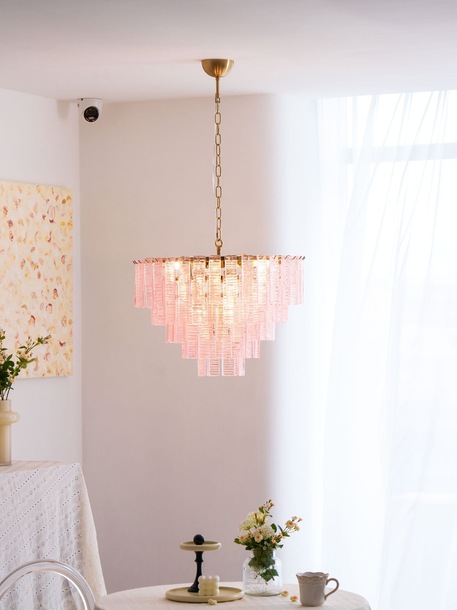 Lioririan Chandelier Pink Murano Glass Layered Vintage Luxury