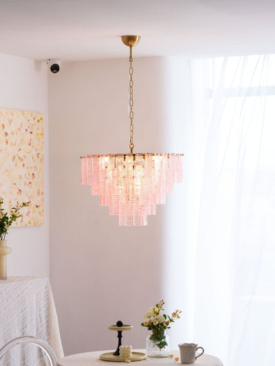 Lioririan Chandelier Pink Murano Glass Layered Vintage Luxury