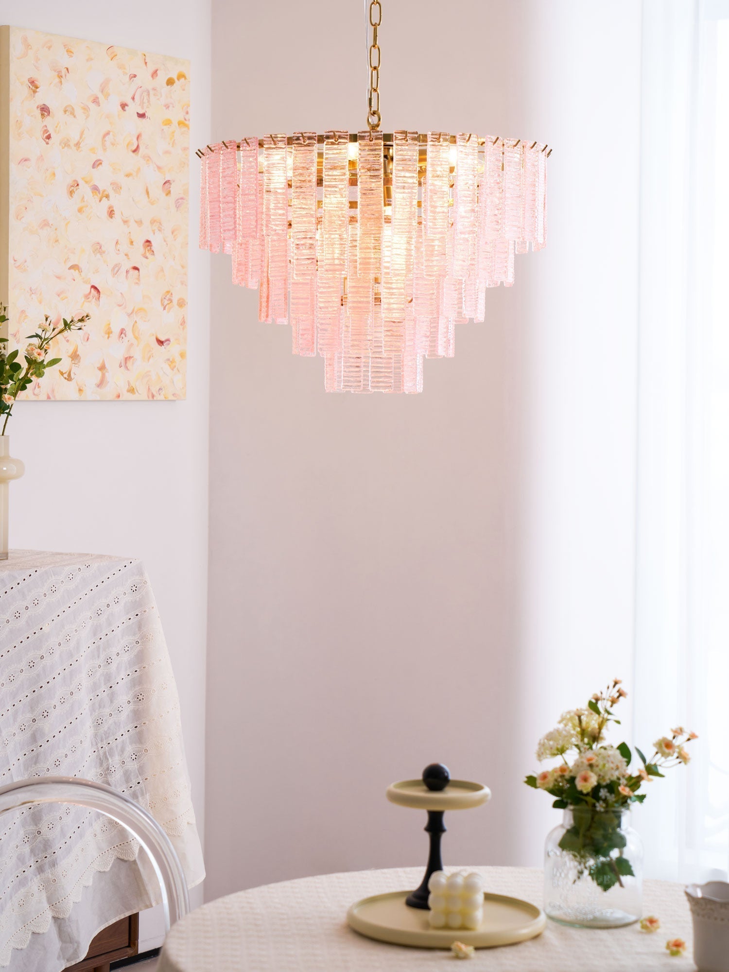 Lioririan Chandelier Pink Murano Glass Layered Vintage Luxury