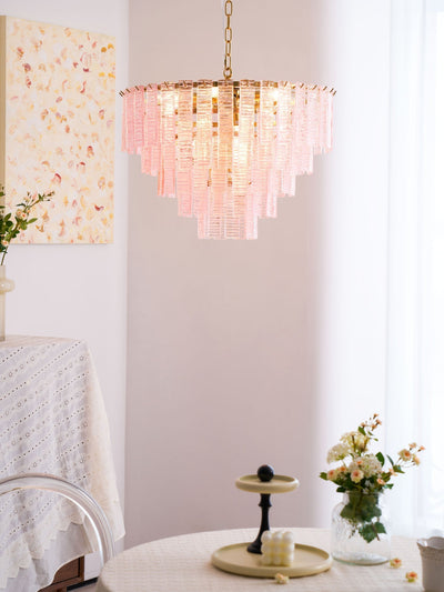 Lioririan Chandelier Pink Murano Glass Layered Vintage Luxury