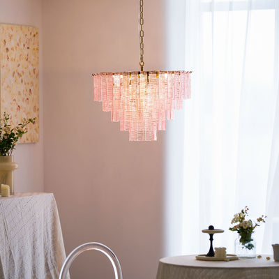 Lioririan Chandelier Pink Murano Glass Layered Vintage Luxury