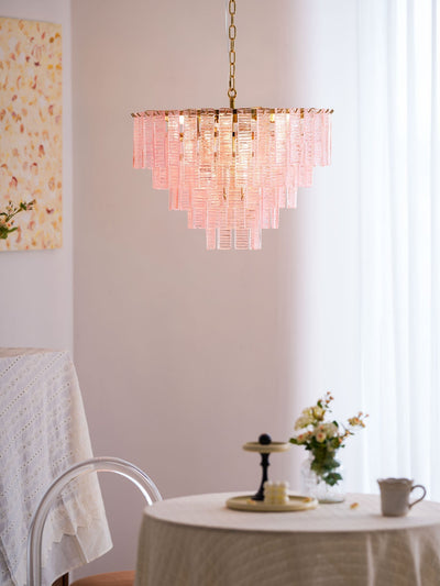 Lioririan Chandelier Pink Murano Glass Layered Vintage Luxury