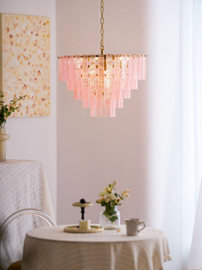 Lioririan Chandelier Pink Murano Glass Layered Vintage Luxury