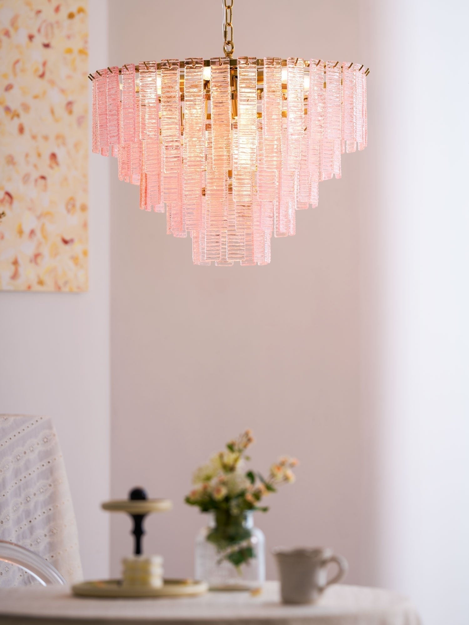 Lioririan Chandelier Pink Murano Glass Layered Vintage Luxury