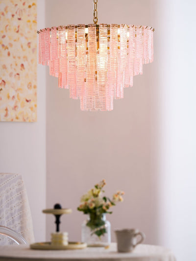 Lioririan Chandelier Pink Murano Glass Layered Vintage Luxury