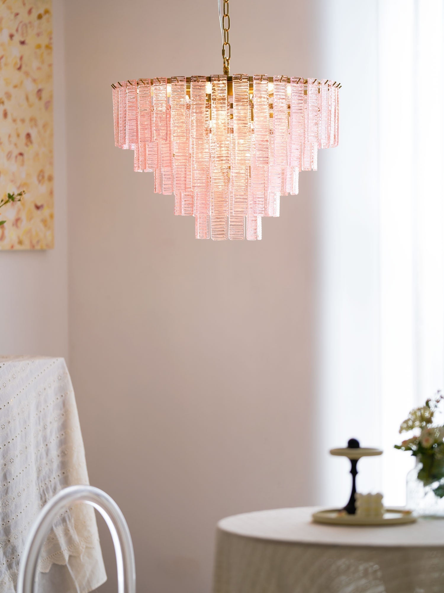 Lioririan Chandelier Pink Murano Glass Layered Vintage Luxury