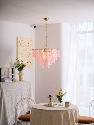 Lioririan Chandelier Pink Murano Glass Layered Vintage Luxury