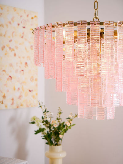 Lioririan Chandelier Pink Murano Glass Layered Vintage Luxury