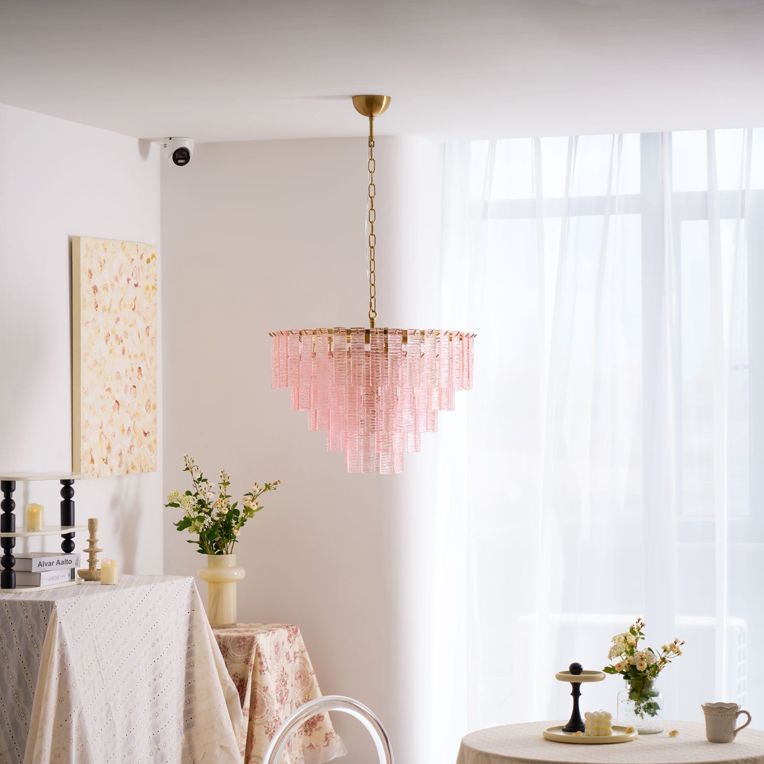 Lioririan Chandelier Pink Murano Glass Layered Vintage Luxury