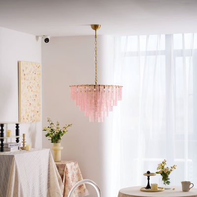 Lioririan Chandelier Pink Murano Glass Layered Vintage Luxury