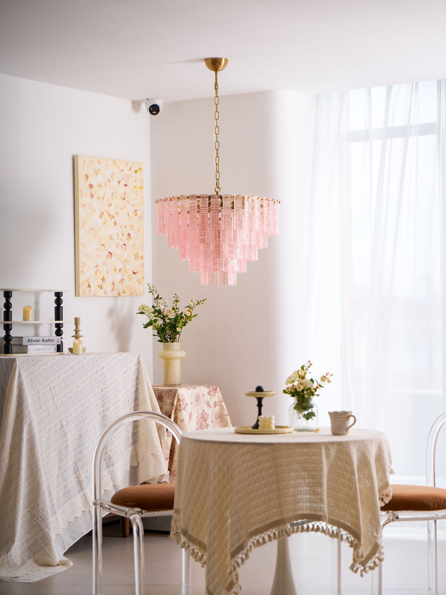 Lioririan Chandelier Pink Murano Glass Layered Vintage Luxury