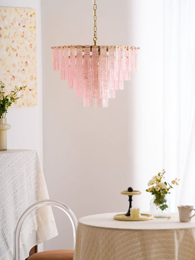 Lioririan Chandelier Pink Murano Glass Layered Vintage Luxury